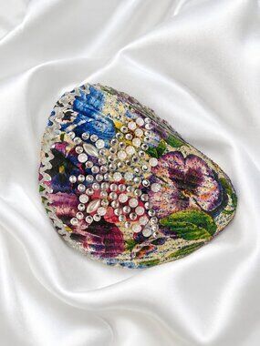 Hand-Painted Decorative Seashell | Mixed Media Coastal Decor | One-of-a-Kind